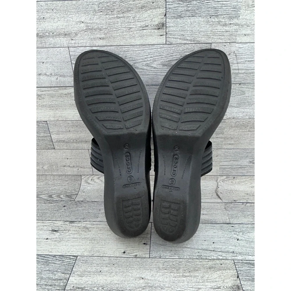 Crocs Cyprus IV Black Wedge Sandals Women Size 10 Two Strap Slip On Heels